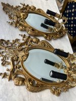 Zeltītas spoguļbra lampas Luija XV stilā Spoguļiem ir Skaista Slīpēta Fasete, Smagi Pēc Svara, 2gab (Rococo Mirrored Wall Sconces) (4917) - Image 2