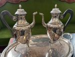 Antique silver-plated tea and coffee set with tray — Historicism style (3924) - Image 4