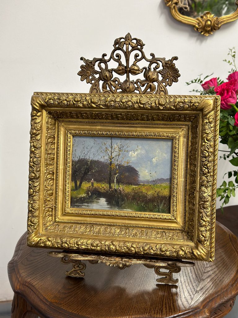 IMG_7233 small antique framed landscape oil painting on wood panel