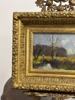 Smalka Antīka Ainavas Glezna uz Koka Masīvā Zelta Rāmī (antique framed landscape oil painting on wood) — Ainavu un reālisma žanrā, (5250) - Image 7