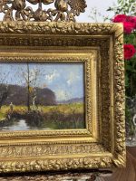 Smalka Antīka Ainavas Glezna uz Koka Masīvā Zelta Rāmī (antique framed landscape oil painting on wood) — Ainavu un reālisma žanrā, (5250) - Image 8