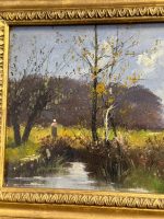 Smalka Antīka Ainavas Glezna uz Koka Masīvā Zelta Rāmī (antique framed landscape oil painting on wood) — Ainavu un reālisma žanrā, (5250) - Image 5