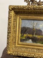 Smalka Antīka Ainavas Glezna uz Koka Masīvā Zelta Rāmī (antique framed landscape oil painting on wood) — Ainavu un reālisma žanrā, (5250) - Image 11