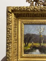 Smalka Antīka Ainavas Glezna uz Koka Masīvā Zelta Rāmī (antique framed landscape oil painting on wood) — Ainavu un reālisma žanrā, (5250) - Image 10