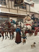 Antīks angļu žanra krāsu estamps "Preparing for a Heavy Stage" koka rāmī — Gilberts S. Raits (preparing for a heavy stage gilbert wright print) (6635) - Image 11