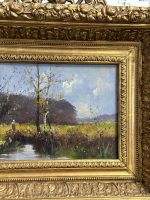 Smalka Antīka Ainavas Glezna uz Koka Masīvā Zelta Rāmī (antique framed landscape oil painting on wood) — Ainavu un reālisma žanrā, (5250) - Image 13