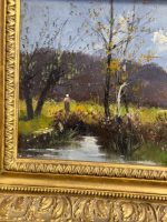 Smalka Antīka Ainavas Glezna uz Koka Masīvā Zelta Rāmī (antique framed landscape oil painting on wood) — Ainavu un reālisma žanrā, (5250) - Image 15