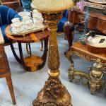 Ornate gold plant stand with green onyx top