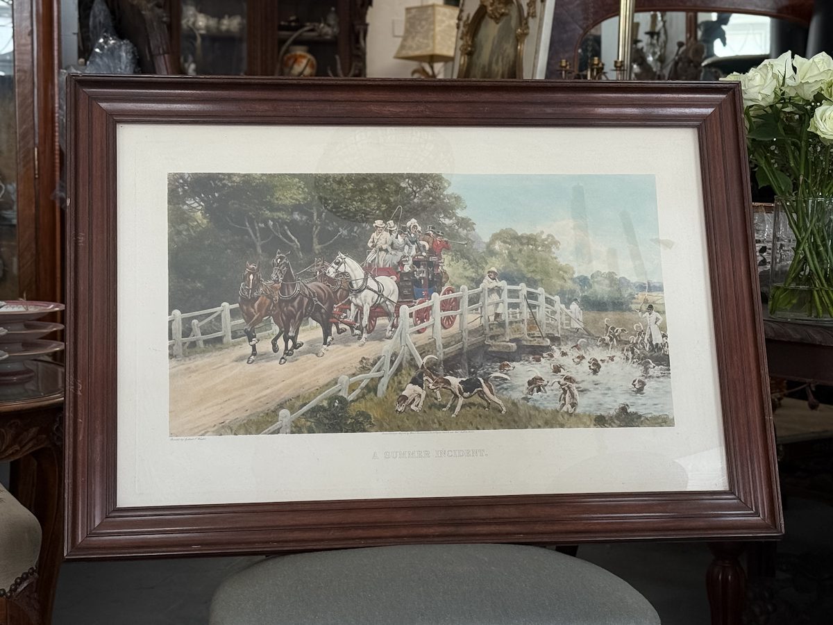IMG_7264 antique hunting print horses and hounds a summer incident