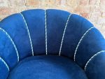 Eleganti mazi zeltīti klubkrēsli ar zilu samta apdari — neobaroka stilā, (Antique small gilded velvet armchairs) (5853) - Image 7
