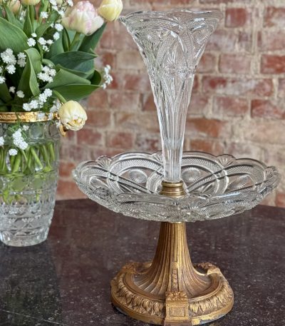 Antique crystal centerpiece with bronze base in Art Nouveau style