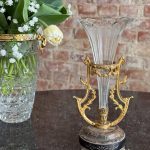 Antique French trumpet vase with clear fluted glass