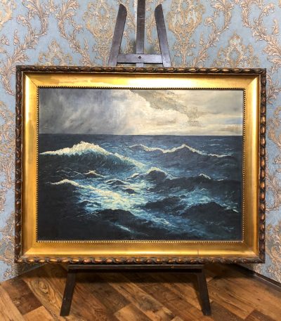 Stort maleri af havet, guldfarvet ramme (496)