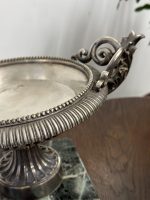 Antīka stila sudraboti galda trauki uz marmora pamatnes, pāris — Ampīra stils (antique silver footed tazza marble base pair) (5277) - Image 8