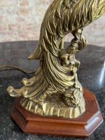 Antīka galda lampa ar pāvu un zaļu zīda samta kupolu — jūgendstila un historisma eklektikā (antique desk lamp) (6972) - Image 9