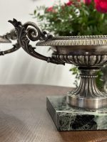Antīka stila sudraboti galda trauki uz marmora pamatnes, pāris — Ampīra stils (antique silver footed tazza marble base pair) (5277) - Image 4
