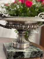 Antīka stila sudraboti galda trauki uz marmora pamatnes, pāris — Ampīra stils (antique silver footed tazza marble base pair) (5277) - Image 17