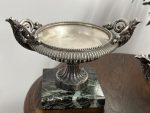 Antīka stila sudraboti galda trauki uz marmora pamatnes, pāris — Ampīra stils (antique silver footed tazza marble base pair) (5277) - Image 19