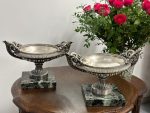 antique silver footed tazza marble base pair