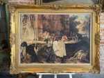 large framed still life painting with hunting dogs and game after oudry
