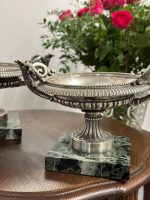 Antīka stila sudraboti galda trauki uz marmora pamatnes, pāris — Ampīra stils (antique silver footed tazza marble base pair) (5277) - Image 2