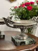Antīka stila sudraboti galda trauki uz marmora pamatnes, pāris — Ampīra stils (antique silver footed tazza marble base pair) (5277) - Image 3