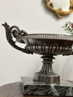 Antīka stila sudraboti galda trauki uz marmora pamatnes, pāris — Ampīra stils (antique silver footed tazza marble base pair) (5277) - Image 16