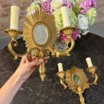 Bronzevæglampe med facetslebne spejle, mellem størrelse, tung (7155)