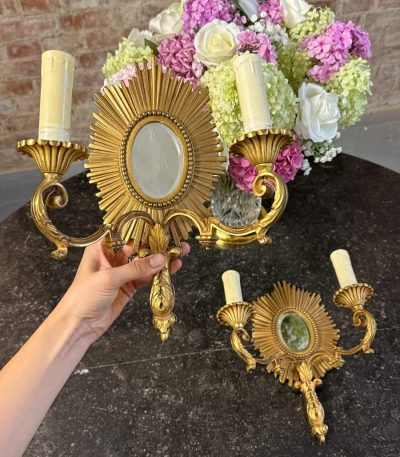 Bronzevæglampe med facetslebne spejle, mellem størrelse, tung (7155)