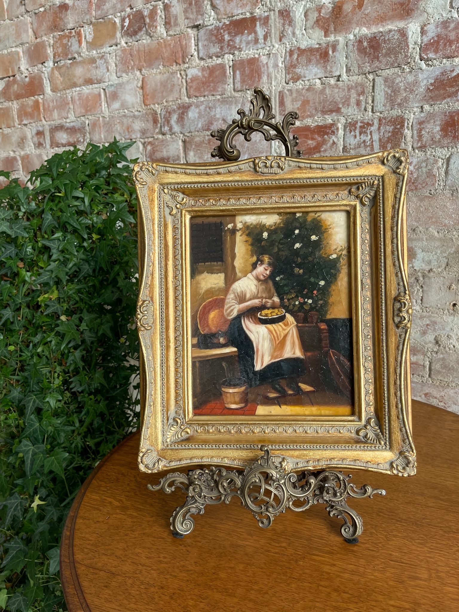 Miniatūras glezna uz koka, zelta krāsas rāmī (2312) - Image 1
