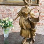 Terrakotta kvindefigur med kurv — Historicisme / Louis XVI-stilindflydelse