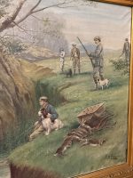Liela izmēra glezna ar medību motīvu un medību suņiem, greens, zelta krāsas rāmis (6188) - Image 16
