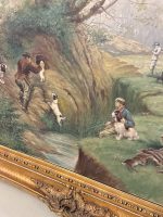 Liela izmēra glezna ar medību motīvu un medību suņiem, greens, zelta krāsas rāmis (6188) - Image 21