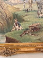 Liela izmēra glezna ar medību motīvu un medību suņiem, greens, zelta krāsas rāmis (6188) - Image 22