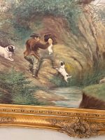 Liela izmēra glezna ar medību motīvu un medību suņiem, greens, zelta krāsas rāmis (6188) - Image 23