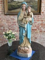 Liela izmēra, ļoti smaga skulptūra/figūra no baznīcas, ar mākslinieka parakstu Madonna ar Bērnu Jēzu un Vissvētāko Sirdi — Neoģotika / Katoliskā atdzimšana, Ljēža (Beļģija), ap 1870.–1910. · Autors: Léon Beaujean, Liège(6494)
