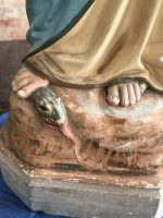 Liela izmēra, ļoti smaga skulptūra/figūra no baznīcas, ar mākslinieka parakstu Madonna ar Bērnu Jēzu un Vissvētāko Sirdi — Neoģotika / Katoliskā atdzimšana, Ljēža (Beļģija), ap 1870.–1910. · Autors: Léon Beaujean, Liège(6494) - Image 4
