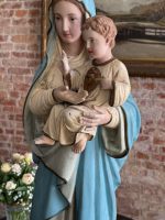 Liela izmēra, ļoti smaga skulptūra/figūra no baznīcas, ar mākslinieka parakstu Madonna ar Bērnu Jēzu un Vissvētāko Sirdi — Neoģotika / Katoliskā atdzimšana, Ljēža (Beļģija), ap 1870.–1910. · Autors: Léon Beaujean, Liège(6494) - Image 8