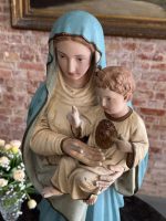 Liela izmēra, ļoti smaga skulptūra/figūra no baznīcas, ar mākslinieka parakstu Madonna ar Bērnu Jēzu un Vissvētāko Sirdi — Neoģotika / Katoliskā atdzimšana, Ljēža (Beļģija), ap 1870.–1910. · Autors: Léon Beaujean, Liège(6494) - Image 10