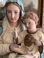 Liela izmēra, ļoti smaga skulptūra/figūra no baznīcas, ar mākslinieka parakstu Madonna ar Bērnu Jēzu un Vissvētāko Sirdi — Neoģotika / Katoliskā atdzimšana, Ljēža (Beļģija), ap 1870.–1910. · Autors: Léon Beaujean, Liège(6494) - Image 11