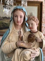 Liela izmēra, ļoti smaga skulptūra/figūra no baznīcas, ar mākslinieka parakstu Madonna ar Bērnu Jēzu un Vissvētāko Sirdi — Neoģotika / Katoliskā atdzimšana, Ljēža (Beļģija), ap 1870.–1910. · Autors: Léon Beaujean, Liège(6494) - Image 6