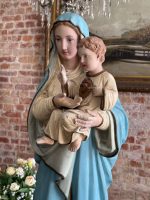 Liela izmēra, ļoti smaga skulptūra/figūra no baznīcas, ar mākslinieka parakstu Madonna ar Bērnu Jēzu un Vissvētāko Sirdi — Neoģotika / Katoliskā atdzimšana, Ljēža (Beļģija), ap 1870.–1910. · Autors: Léon Beaujean, Liège(6494) - Image 5