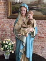 Liela izmēra, ļoti smaga skulptūra/figūra no baznīcas, ar mākslinieka parakstu Madonna ar Bērnu Jēzu un Vissvētāko Sirdi — Neoģotika / Katoliskā atdzimšana, Ljēža (Beļģija), ap 1870.–1910. · Autors: Léon Beaujean, Liège(6494) - Image 7