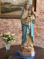 Liela izmēra, ļoti smaga skulptūra/figūra no baznīcas, ar mākslinieka parakstu Madonna ar Bērnu Jēzu un Vissvētāko Sirdi — Neoģotika / Katoliskā atdzimšana, Ljēža (Beļģija), ap 1870.–1910. · Autors: Léon Beaujean, Liège(6494) - Image 2
