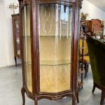 antique louis xv style wooden vitrine bronze hardware curved glass display cabinet