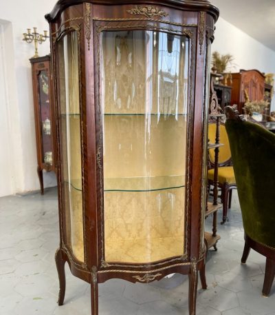 antique louis xv style wooden vitrine bronze hardware curved glass display cabinet
