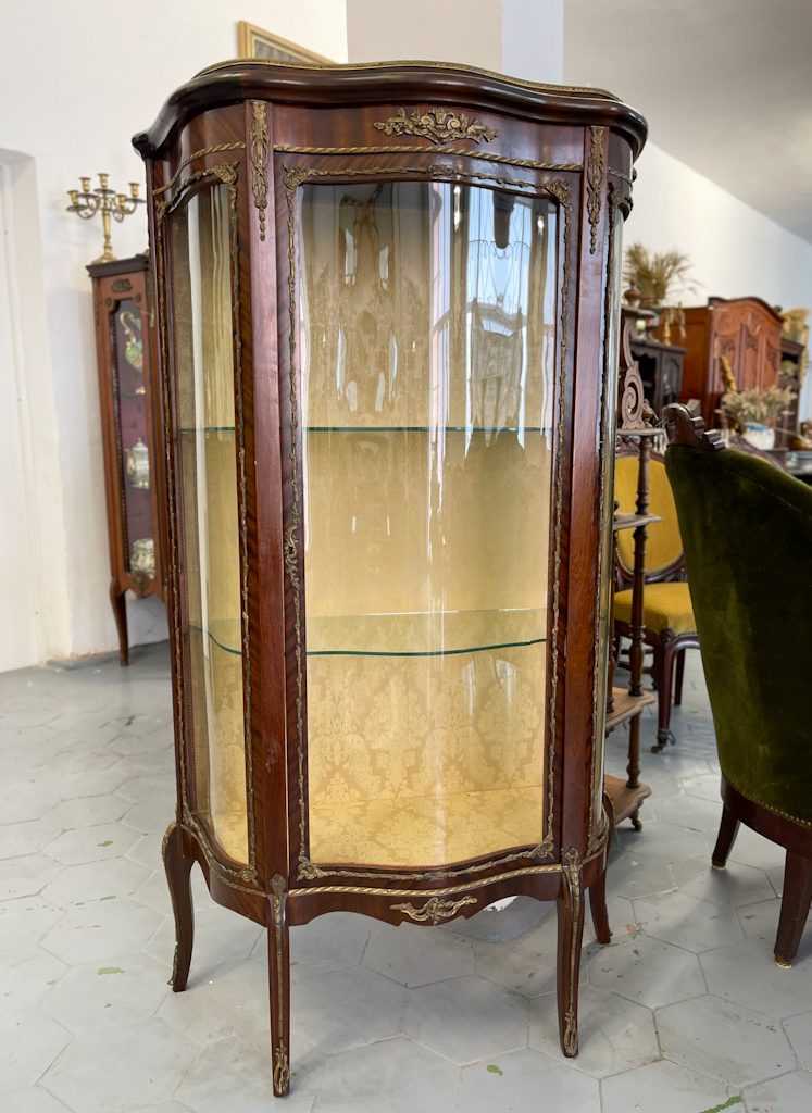 IMG_7707 antique louis xv style wooden vitrine bronze hardware curved glass display cabinet