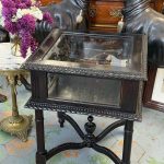 antique napoleon iii dark wood display table vitrine with beveled glass