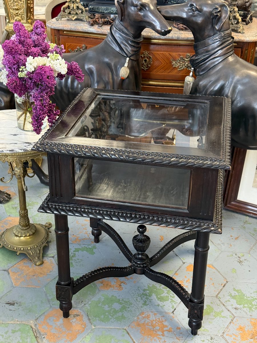IMG_7709 antique napoleon iii dark wood display table vitrine with beveled glass