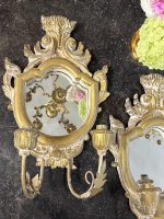 2 stk. messing lysestaker med speil, tre, mellomstor, lett (7163) - Bilde 2